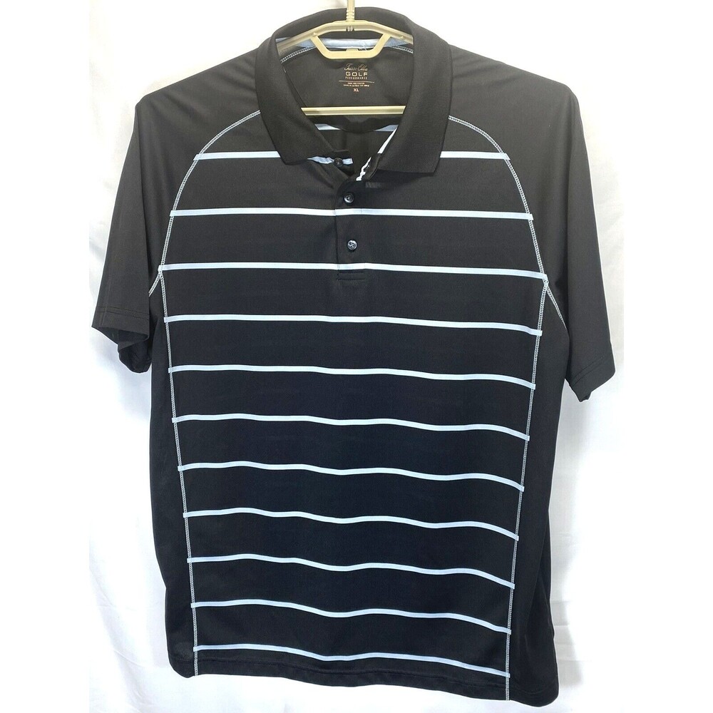 Tasso Elba Men's Size XL Golf Performance Polo Black/Gray Stripe Shirt Rugby